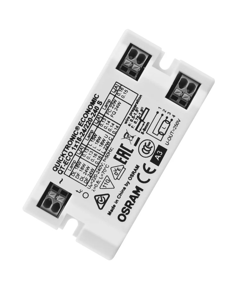 OSRAM QT-ECO 1x18-24 Electronic Ballast for Compact Fluorescent Lamps, Wide Voltage Range 220-240V, Compact and Reliable for LED and CFL Applications